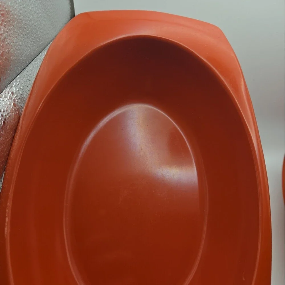 Vintage PROLON Ware Orange Enamel Trays, set of 2   FLORENCE MASS. 9946